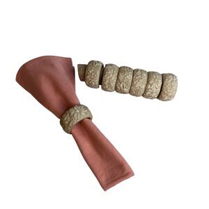 Cream Ceramic Round Napkin Rings Floral Textured Set of 7 Table Decor MCM